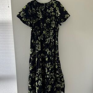 Anthropologie Somerset Black and Green Maxi Dress